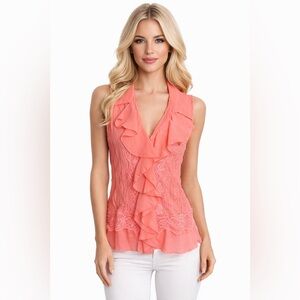Sunny Leigh Women’s Coral Sleeveless Blouse Size Large Pleated